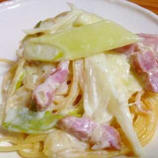 長ネギの甘みたっぷり！クリームパスタ。鍋パスタ！